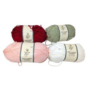 Lot of 4 Yarn Bee Soft Sleek Chunky Low Pill Fiber Skein White Red Pink Sage 5oz